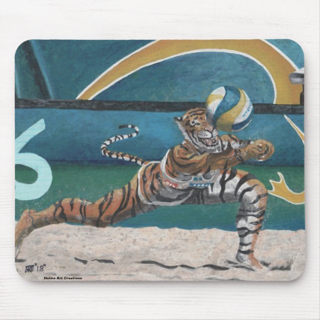 Cat Warrior Playing Beach Volleyball Mousepad (Front)