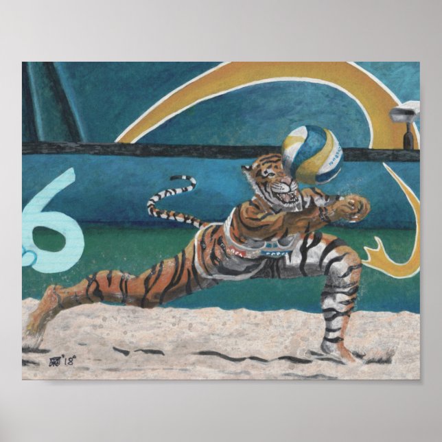 Cat Warrior Playing Volleyball Fantasy Art Print (Front)