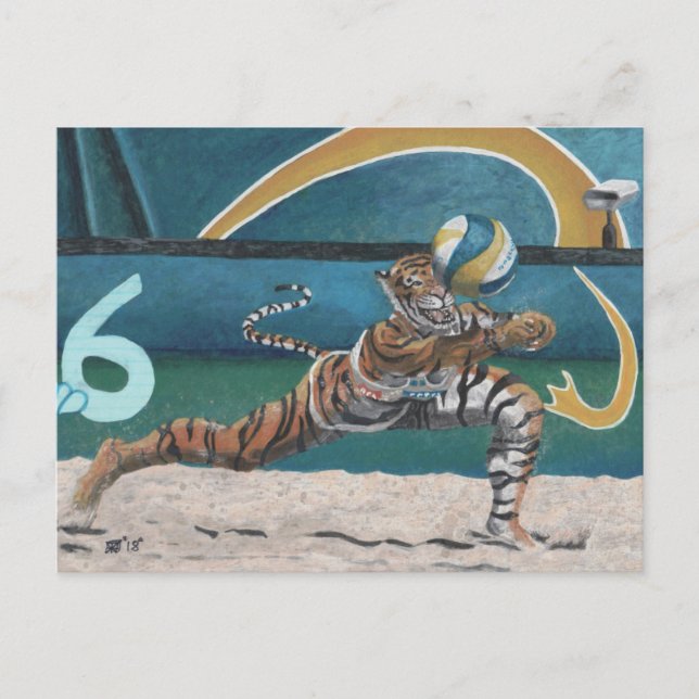 Cat Warrior Playing Volleyball Fantasy Postcard (Front)
