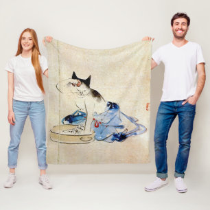 Cat wash her body, Utagawa Hiroshige Fleece Blanket