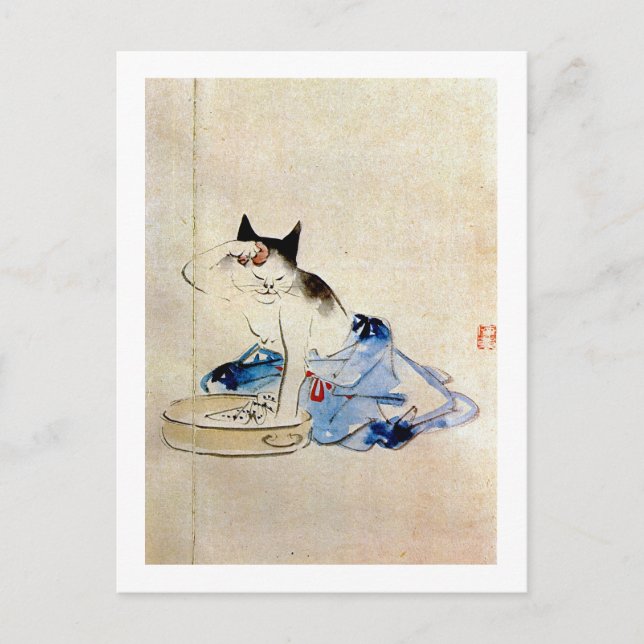 Cat wash her body, Utagawa Hiroshige Postcard (Front)