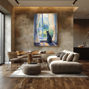 Cat Watching from Sunlit Window – Impressionist Poster