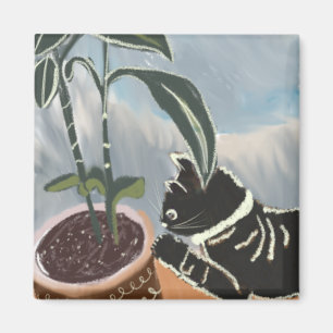 Cat Watching House Plants Magnet