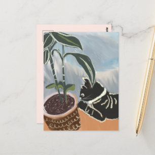 Cat Watching House Plants Postcard