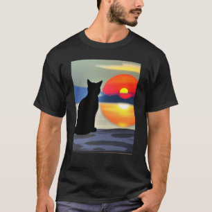 Cat Watching Sunset scene Black Cat Sunset T-Shirt