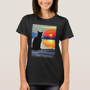 Cat Watching Sunset scene Black Cat Sunset T-Shirt