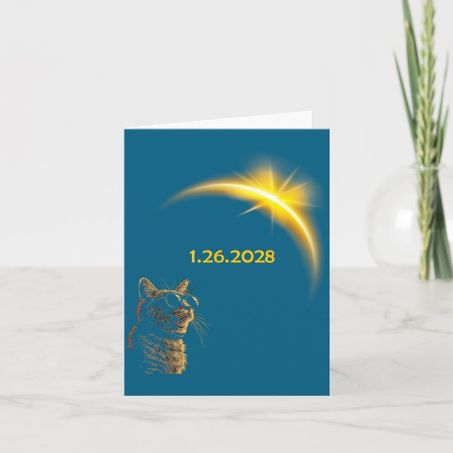 Cat Watching The Solar Eclipse Gles Funny Eclipse  Card (Front)