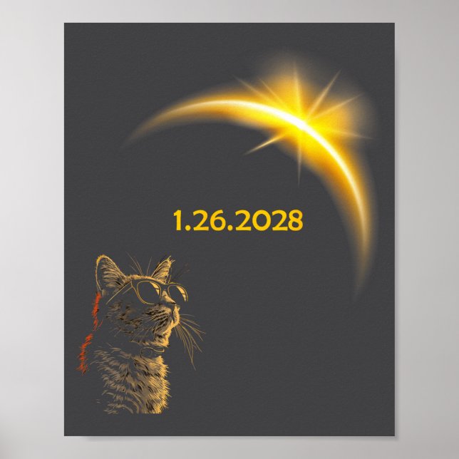 Cat Watching The Solar Eclipse Gles Funny Eclipse  Poster (Front)