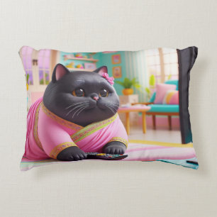 Cat watching TV in the living room Accent Pillow