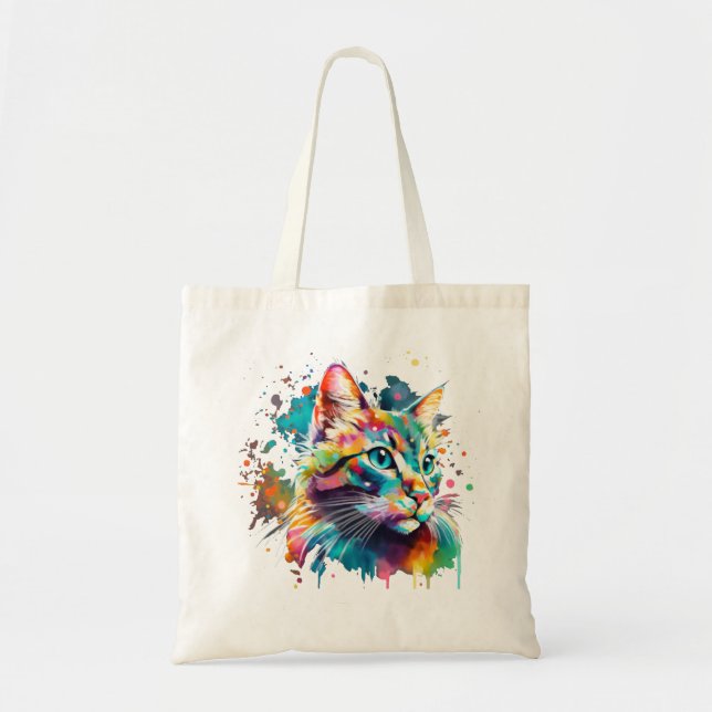 Cat Watercolor Art Tote Bag (Front)