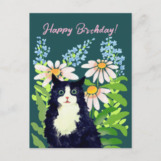 Cat watercolor Happy birthday Holiday Postcard