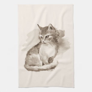 Cat. Watercolor Kitchen Towel