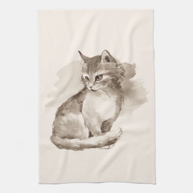 Cat. Watercolor Kitchen Towel (Vertical)