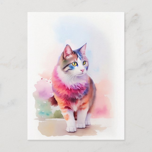 Cat Watercolor Portrait 2 Postcard (Front)