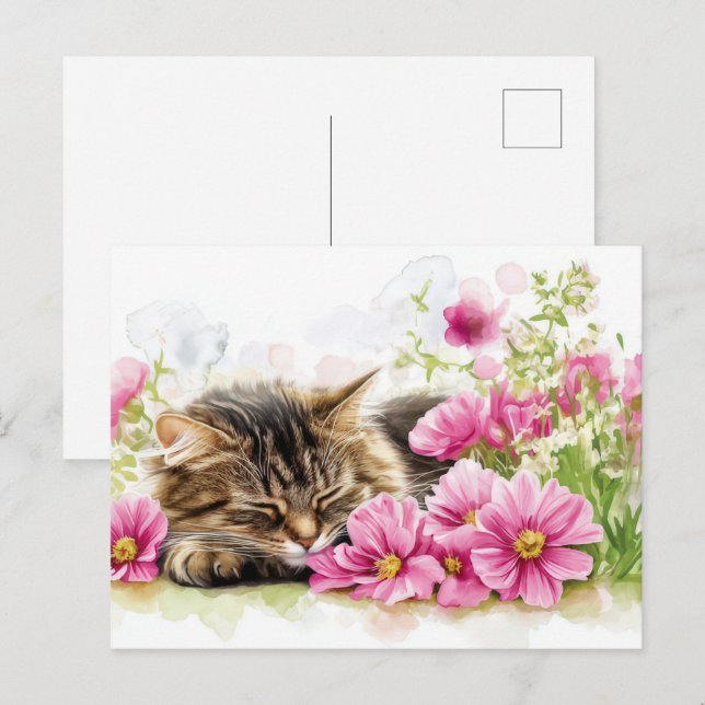 Cat Watercolor Postcard  (Front/Back)