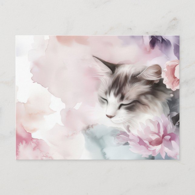 Cat Watercolor Postcard  (Front)