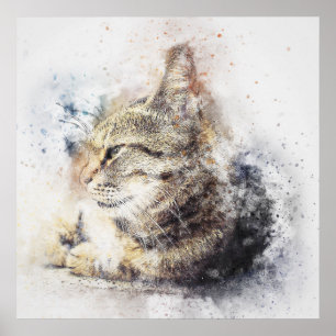 Cat watercolor poster