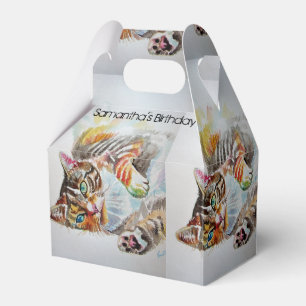 Cat Watercolour Birthday Party Cake Favour Box