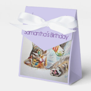 Cat Watercolour Birthday Party Cake Favour Box