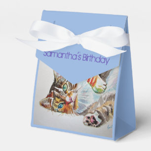 Cat Watercolour Birthday Party Cake Favour Box
