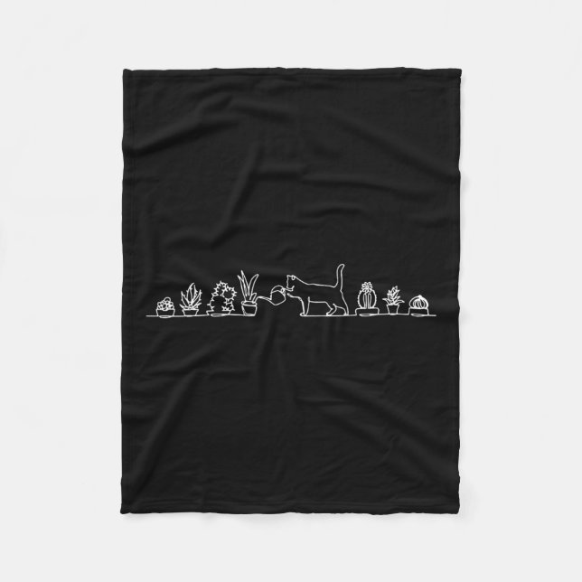 Cat Watering Plants  Fleece Blanket (Front)