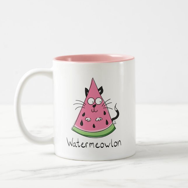 Cat Watermelon Cute Kid's Two-Tone Coffee Mug (Left)