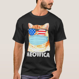 Cat Wear Mask 4th Of July Meowica American Flag T-Shirt