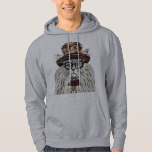 Cat wearing a hat and glasses hoodie