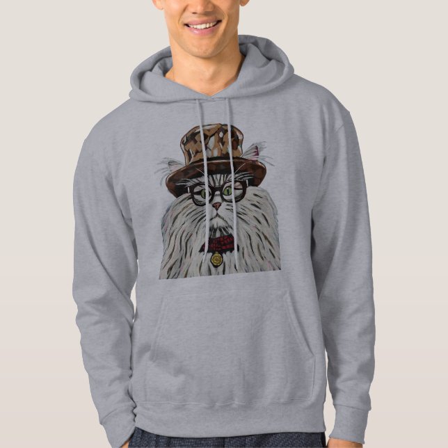 Cat wearing a hat and glasses hoodie (Front)