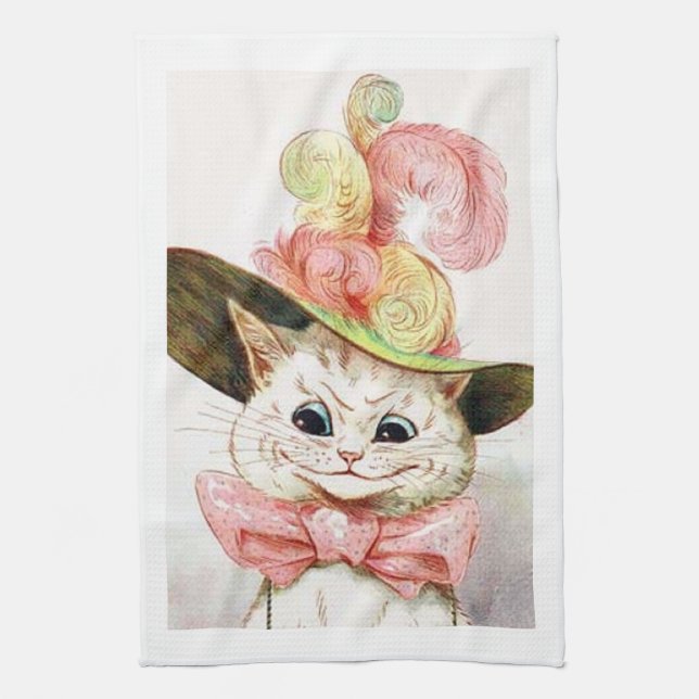 Cat wearing a hat, Louis Wain Kitchen Towel (Vertical)
