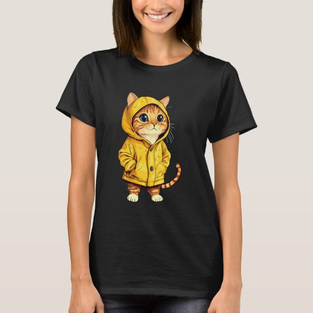 Cat Wearing A Raincoat T-Shirt (Front)