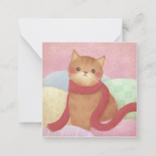 Cat Wearing A Red Scarf Illustration Card