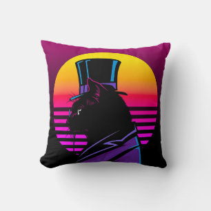 Cat Wearing a Tuxedo and a Hat Artwork   Throw Pillow
