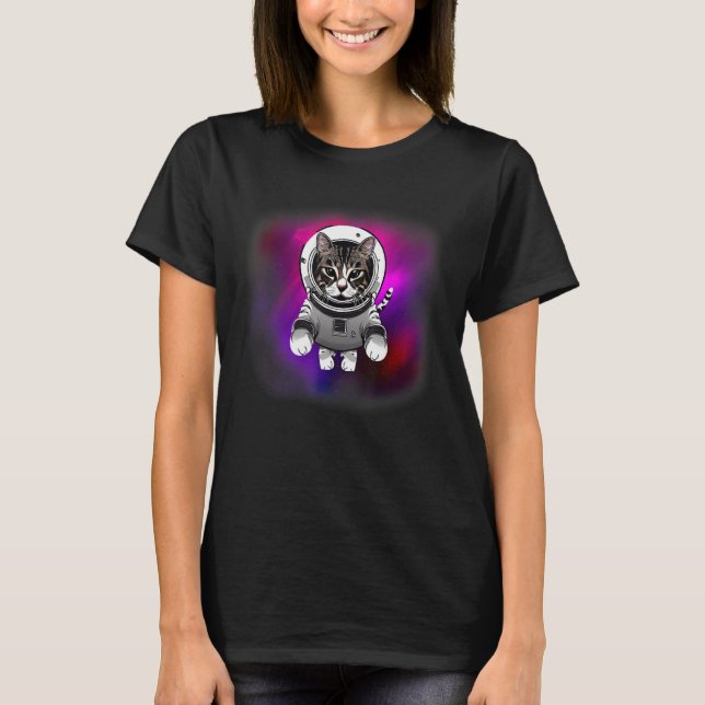 Cat Wearing Astronaut Suit Flying in The Space  Ca T-Shirt (Front)