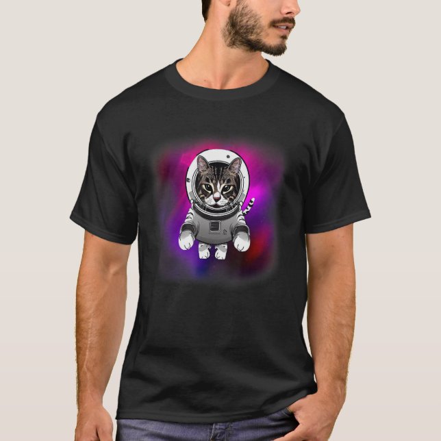 Cat Wearing Astronaut Suit Flying in The Space  Ca T-Shirt (Front)