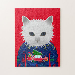 CAT WEARING CHRISTMAS SWEATER JIGSAW PUZZLE