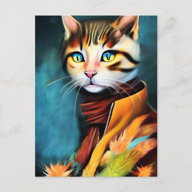 CAT WEARING CLOTHING AUTUMN POSTCARDS (Front)