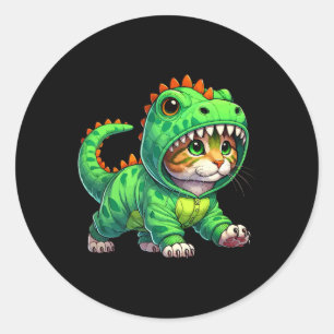 Cat Wearing Dinosaur Costume Halloween Cosplay T-r Classic Round Sticker