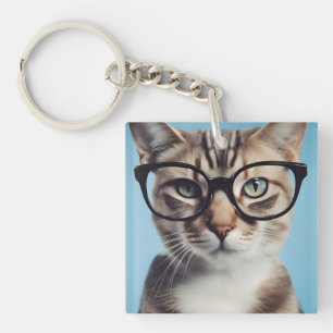 Cat Wearing Glasses Keychain