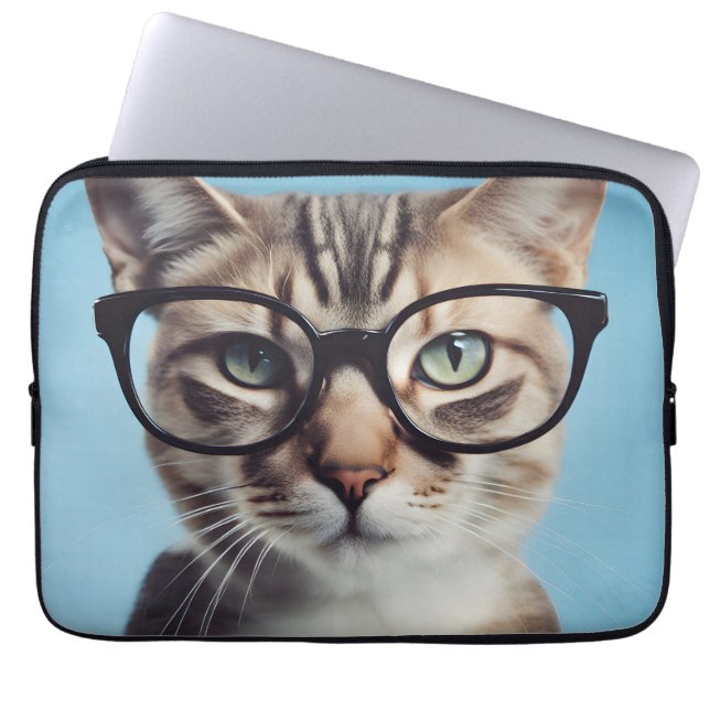 Cat Wearing Glasses Laptop Sleeve (Front)
