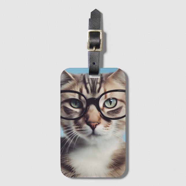 Cat Wearing Glasses Luggage Tag (Front Vertical)