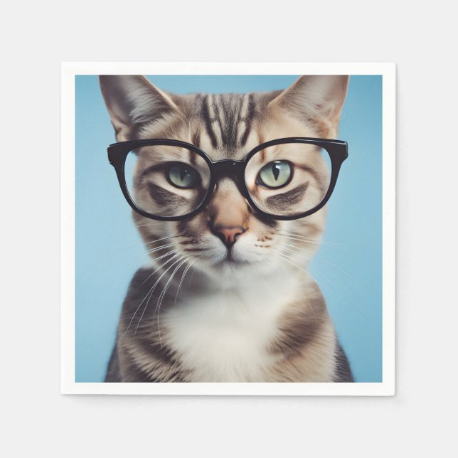 Cat Wearing Glasses Napkin (Front)