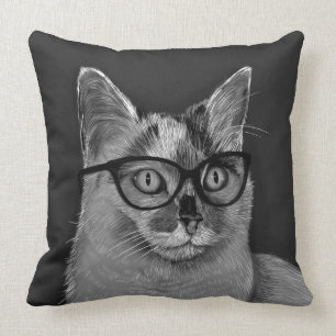 Cat Wearing Glasses Throw Pillow