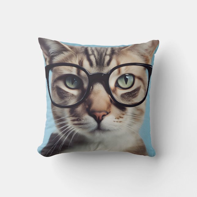 Cat Wearing Glasses Throw Pillow (Front)