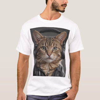 cat wearing headset T-Shirt