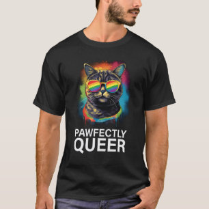 Cat Wearing LGBT Flag Sunglasses Pawfectly Queer T-Shirt
