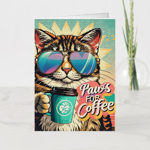 Cat wearing oversized sunglasses with coffee foil greeting card