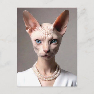 Cat Wearing Pearls Postcard