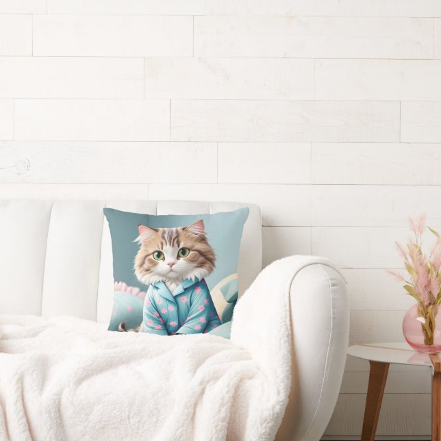 Cat Wearing Pyjamas  Throw Pillow (Couch)