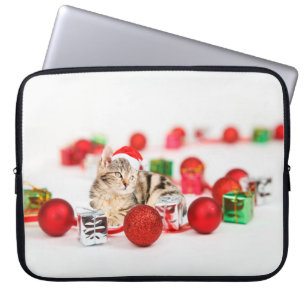 Cat wearing red Santa hat Christmas Ornament Laptop Sleeve